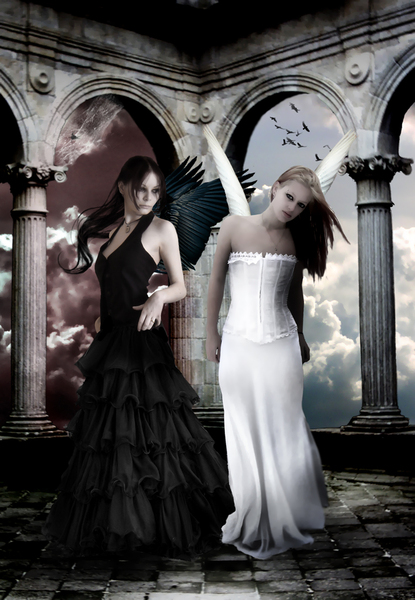 super-belles-femmes-ange-noir-et-blanc-flora